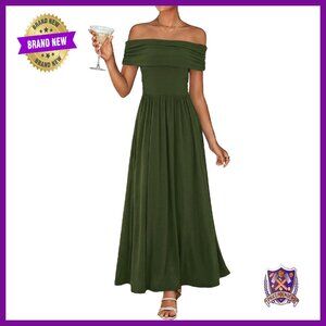 Off Shoulder Ruched Maxi Dress with Pockets - Formal Party Wear